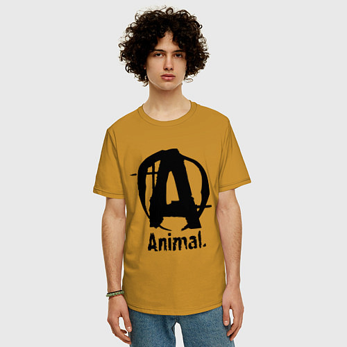 Мужская футболка оверсайз Animal Logo / Горчичный – фото 3