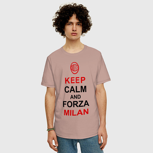 Мужская футболка оверсайз Keep Calm & Forza Milan / Пыльно-розовый – фото 3