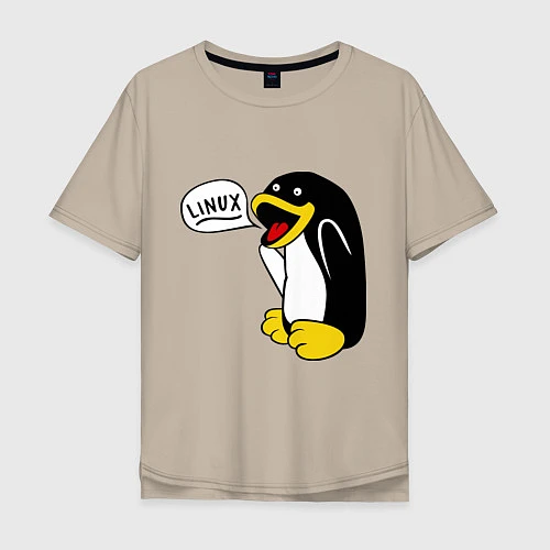 Мужская футболка оверсайз Пингвин: Linux / Миндальный – фото 1