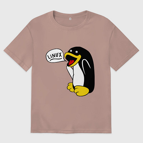 Мужская футболка оверсайз Пингвин: Linux / Пыльно-розовый – фото 1