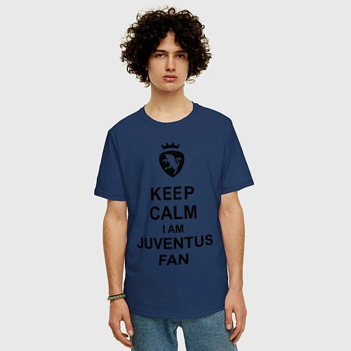 Мужская футболка оверсайз Keep Calm & Juventus fan / Тёмно-синий – фото 3