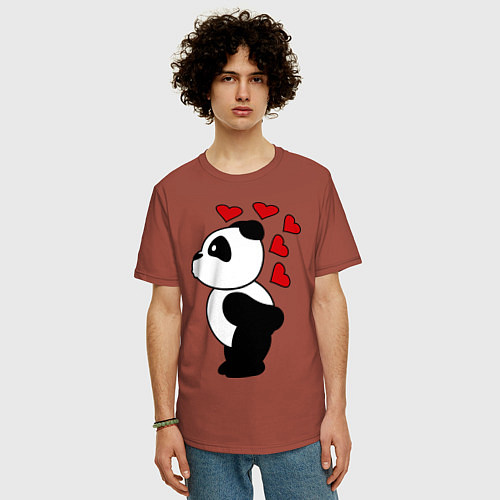 Мужская футболка оверсайз Поцелуй панды: для него / Кирпичный – фото 3