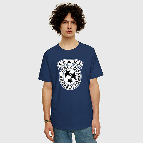 Мужская футболка оверсайз STARS RACCOON CITY / Тёмно-синий – фото 3