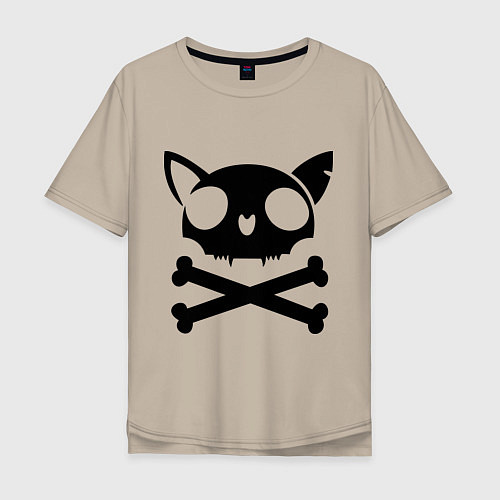 Мужская футболка оверсайз Кошачий пиратскй флаг / Миндальный – фото 1