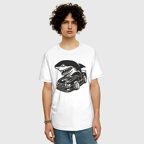 Мужская футболка оверсайз Акула на Тойоте / Белый – фото 3