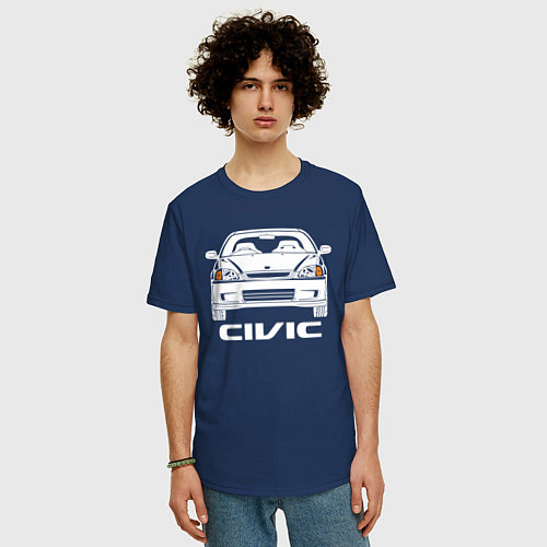 Мужская футболка оверсайз Honda Civic EK 6 / Тёмно-синий – фото 3