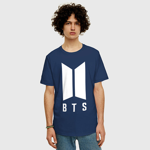 Мужская футболка оверсайз BTS V / Тёмно-синий – фото 3