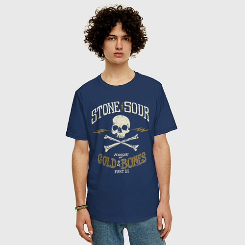 Мужская футболка оверсайз Stone Sour: Gold Bones / Тёмно-синий – фото 3