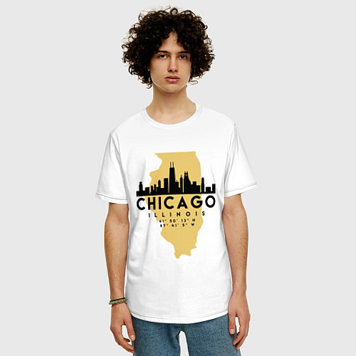 Мужская футболка оверсайз Чикаго - США / Белый – фото 3