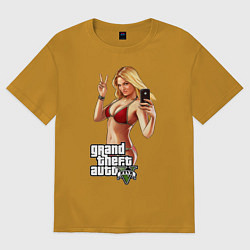 Футболка оверсайз мужская GTA V: Selfie, цвет: горчичный