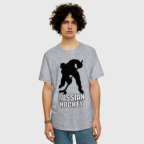 Мужская футболка оверсайз Russian Black Hockey / Меланж – фото 3