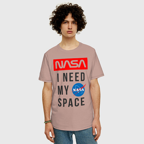 Мужская футболка оверсайз Nasa i need my space / Пыльно-розовый – фото 3