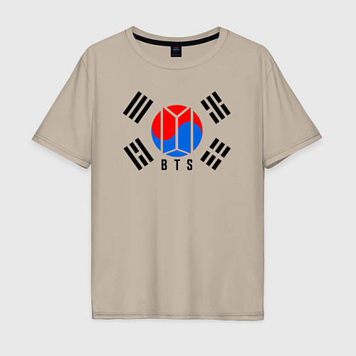Мужская футболка оверсайз BTS KOREA / Миндальный – фото 1
