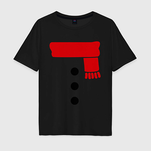 Мужская футболка оверсайз Снеговик, пуговицы и шарф / Черный – фото 1