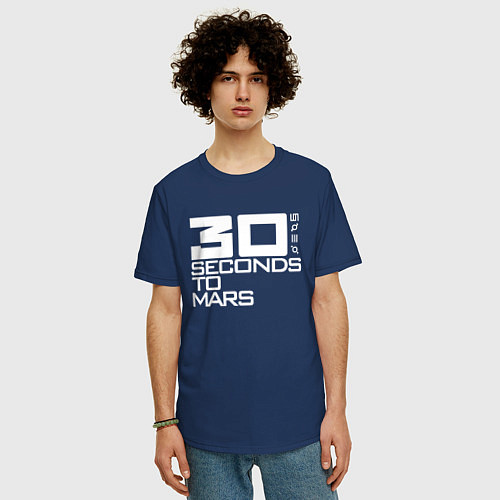 Мужская футболка оверсайз 30 SECONDS TO MARS / Тёмно-синий – фото 3