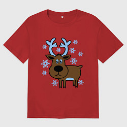 Футболка оверсайз мужская Олень и снежинки, цвет: красный