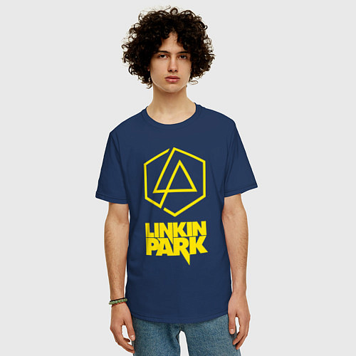 Мужская футболка оверсайз LINKIN PARK настраиваемый / Тёмно-синий – фото 3