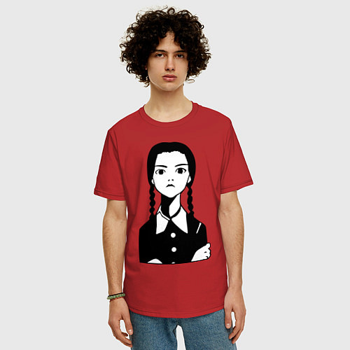Мужская футболка оверсайз Wednesday Addams / Красный – фото 3