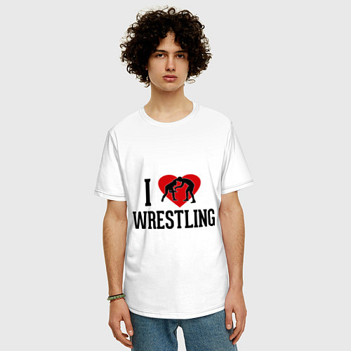 Мужская футболка оверсайз I love wrestling / Белый – фото 3