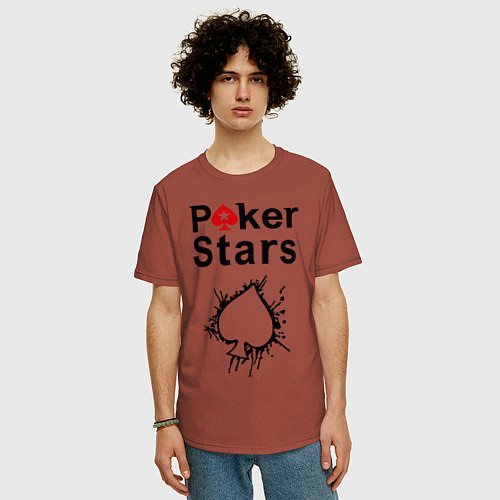 Мужская футболка оверсайз Poker Stars / Кирпичный – фото 3