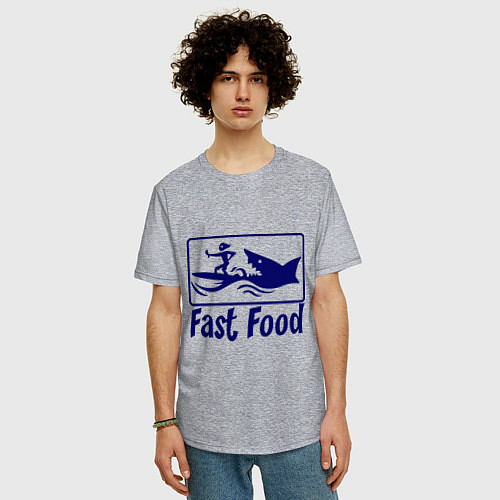 Мужская футболка оверсайз Shark fast food / Меланж – фото 3