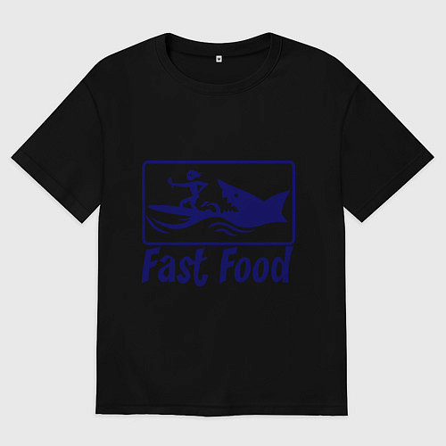 Мужская футболка оверсайз Shark fast food / Черный – фото 1