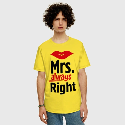 Мужская футболка оверсайз Mrs. always right / Желтый – фото 3