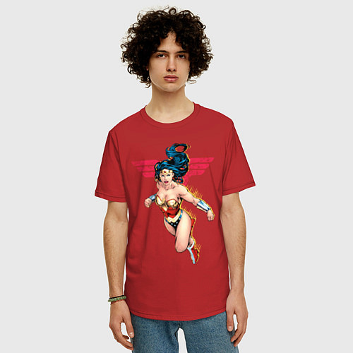 Мужская футболка оверсайз Wonder Woman / Красный – фото 3