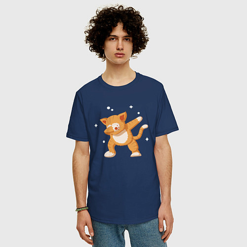 Мужская футболка оверсайз Cat Dabbing / Тёмно-синий – фото 3