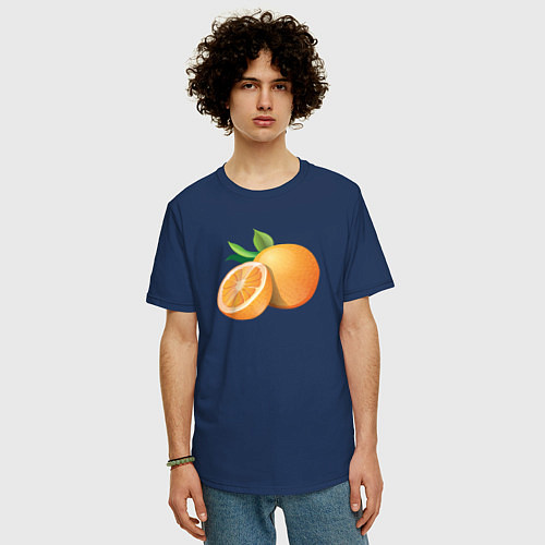 Мужская футболка оверсайз Апельсины / Тёмно-синий – фото 3