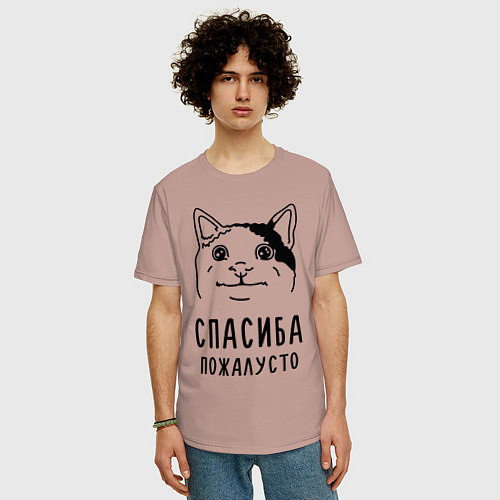 Мужская футболка оверсайз Вежливый котик / Пыльно-розовый – фото 3
