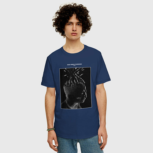 Мужская футболка оверсайз XXXTENTACION BAD VIBES FOREVER / Тёмно-синий – фото 3