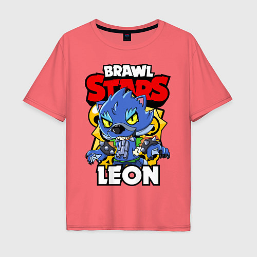 Мужская футболка оверсайз BRAWL STARS WEREWOLF LEON / Коралловый – фото 1