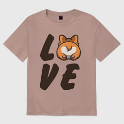 Футболка оверсайз мужская Love Corgi, цвет: пыльно-розовый