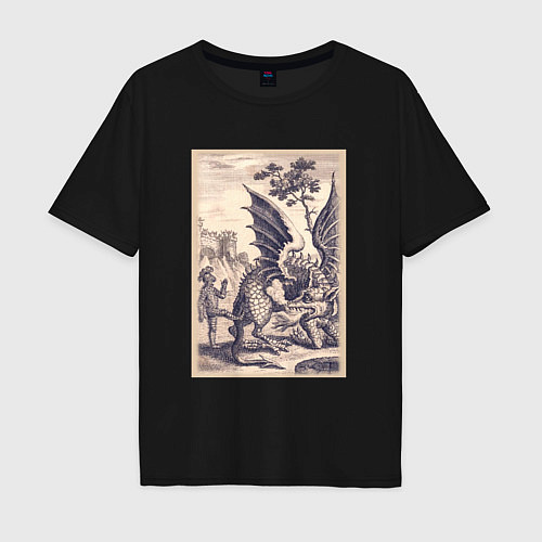 Мужская футболка оверсайз Рыцарь, пинающий Дракона баллада о рыцаре Джоне Ла / Черный – фото 1