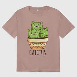 Футболка оверсайз мужская Кактус Котики, цвет: пыльно-розовый