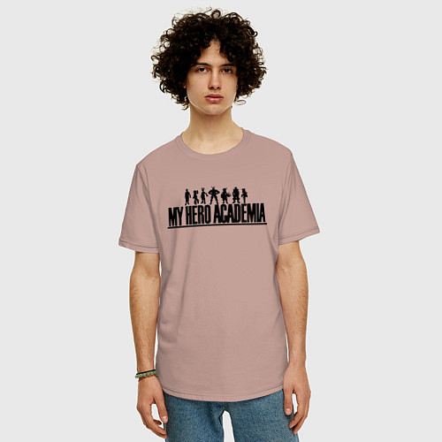 Мужская футболка оверсайз My Hero Academia лого с героями / Пыльно-розовый – фото 3