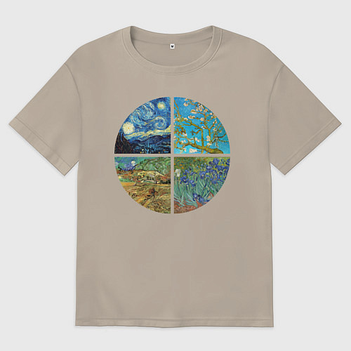 Мужская футболка оверсайз Ван Гог Картины / Миндальный – фото 1
