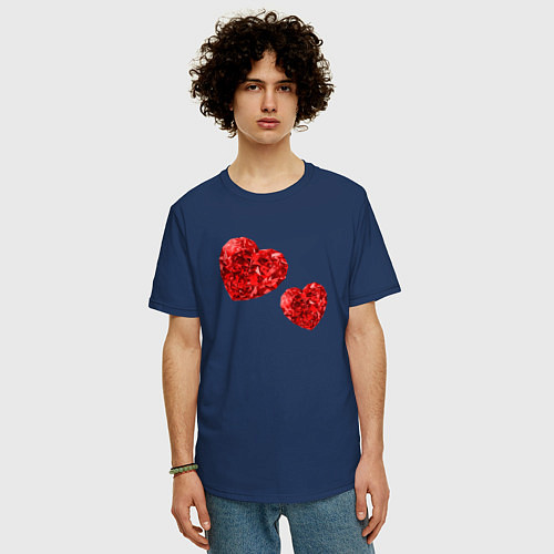 Мужская футболка оверсайз Рубиновые сердца / Тёмно-синий – фото 3