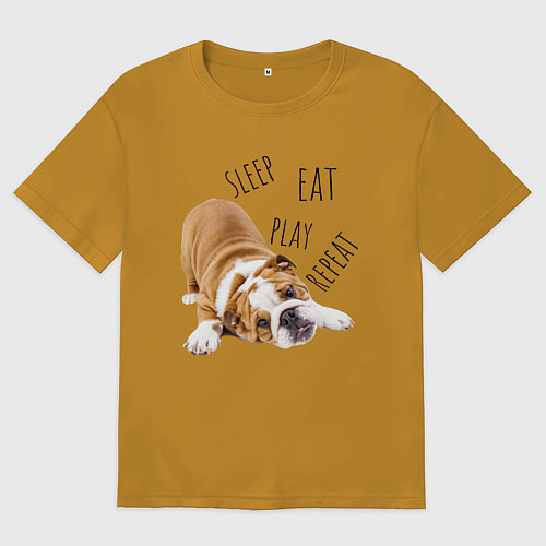 Мужская футболка оверсайз Sleep Eat Play Repeat Бульдог / Горчичный – фото 1