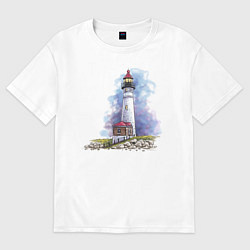 Футболка оверсайз мужская Crisp Point Lighthouse, цвет: белый
