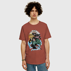 Футболка оверсайз мужская KIMETSU NO YAIBA, цвет: кирпичный — фото 2