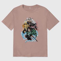 Футболка оверсайз мужская KIMETSU NO YAIBA, цвет: пыльно-розовый