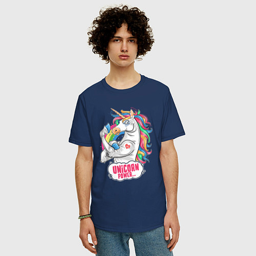 Мужская футболка оверсайз Unicorn Power Единорог / Тёмно-синий – фото 3