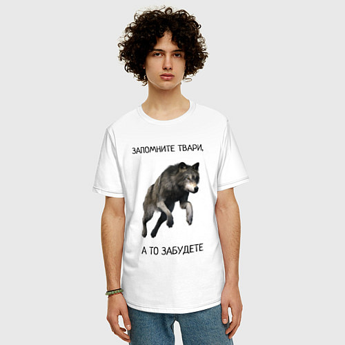 Мужская футболка оверсайз Волк / Белый – фото 3