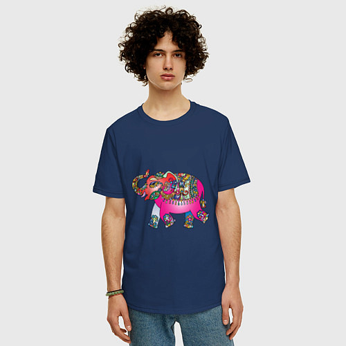 Мужская футболка оверсайз Слон / Тёмно-синий – фото 3