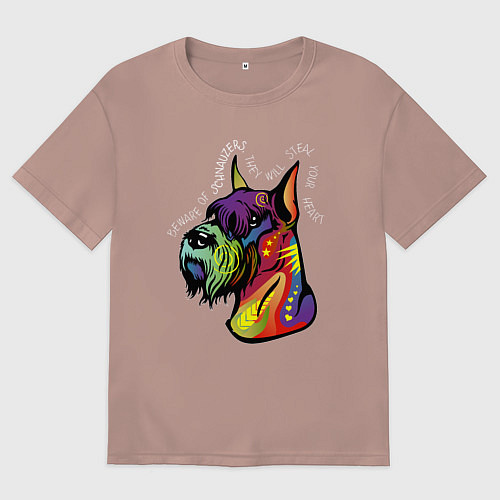 Мужская футболка оверсайз Берегись шнауцеров! / Пыльно-розовый – фото 1