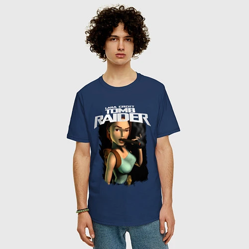 Мужская футболка оверсайз TOMB RAIDER / Тёмно-синий – фото 3