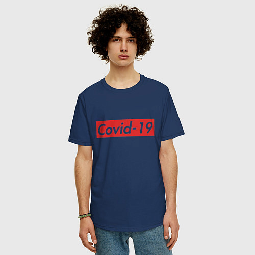 Мужская футболка оверсайз COVID-19 / Тёмно-синий – фото 3