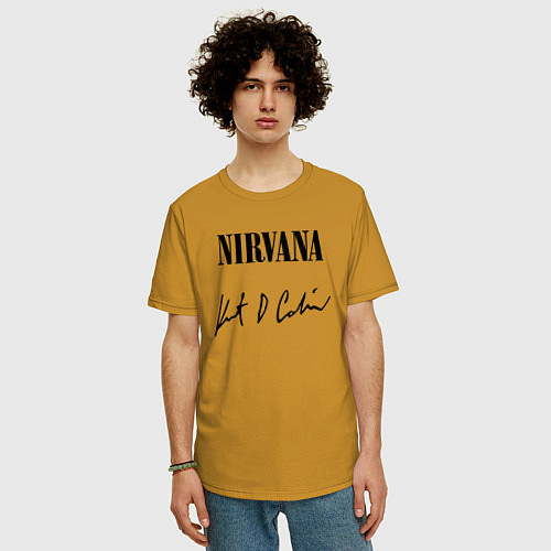 Мужская футболка оверсайз NIRVANA АВТОГРАФ КУРТА КОБЕЙНА / Горчичный – фото 3
